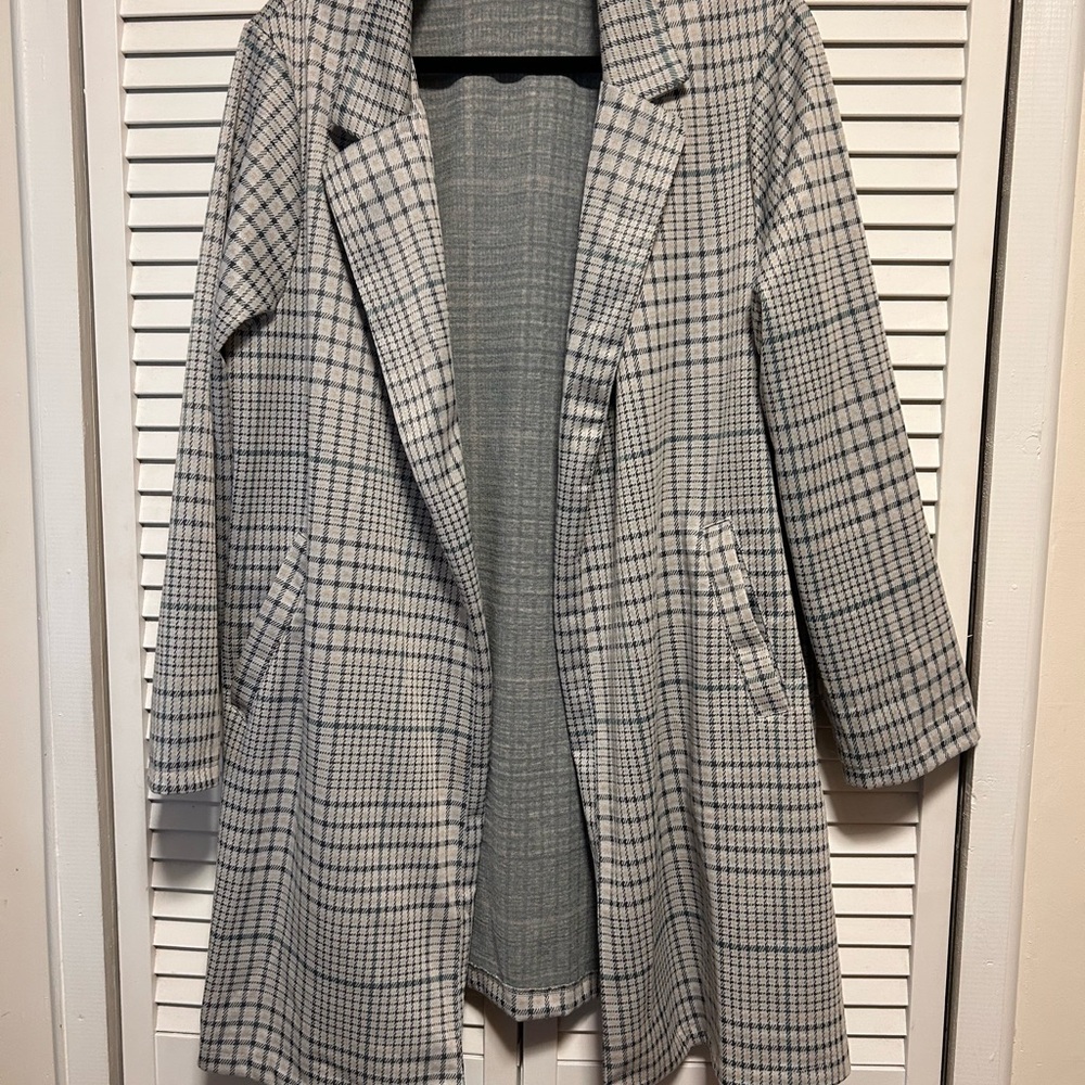 MELLODAY Grey Plaid‎ Open-Front Trench Coat